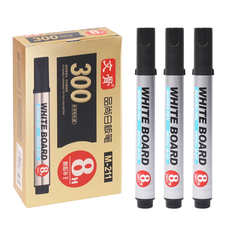 10pcs Large capacity Whiteboard Pen Markers Pen Water Marker School Supplies Plastic White Board Marker Erasable Glass Pen Black