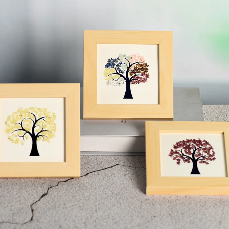 Custom Wood Photo Frame Tree of Life Original Stone Crystal Frame Table