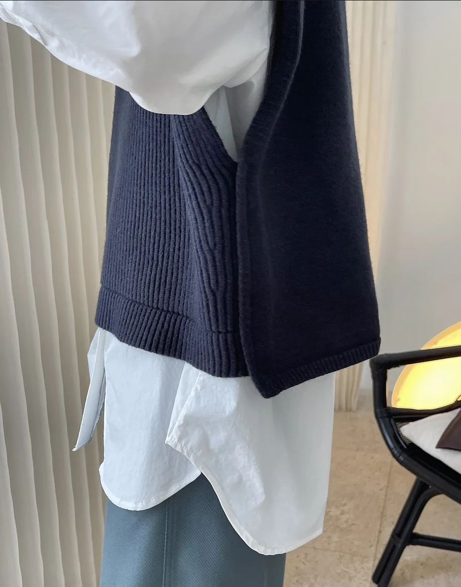 Autumn Winter Korean Style Wide-shouldered Lady Sweater Vest for Women Sleeveless