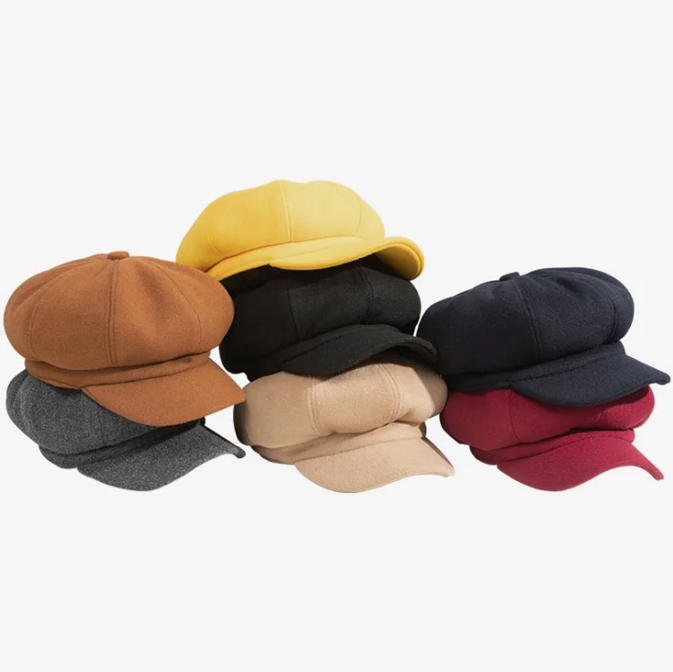 Wholesale British leather octagonal hat Korean painter hat Japanese PU Berets