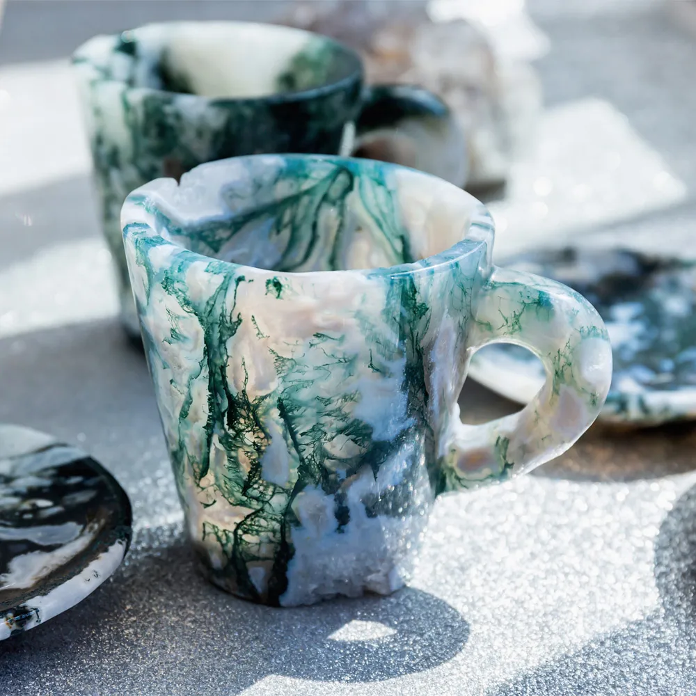 Natural Stones Moss Agate Crystal Cup Set Gemstone Crafts Crystal Wholesale Bulk