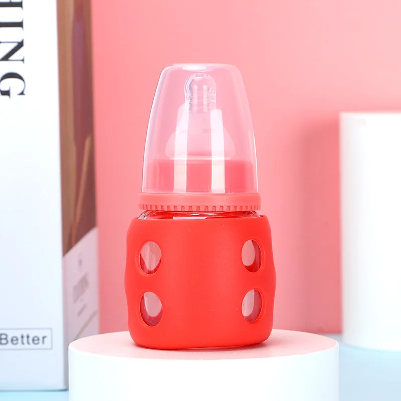60ml newborn baby glass feeding bottle resistant to falling and anti-flatulence y-shaped nipple baby anti-scald belt silicone