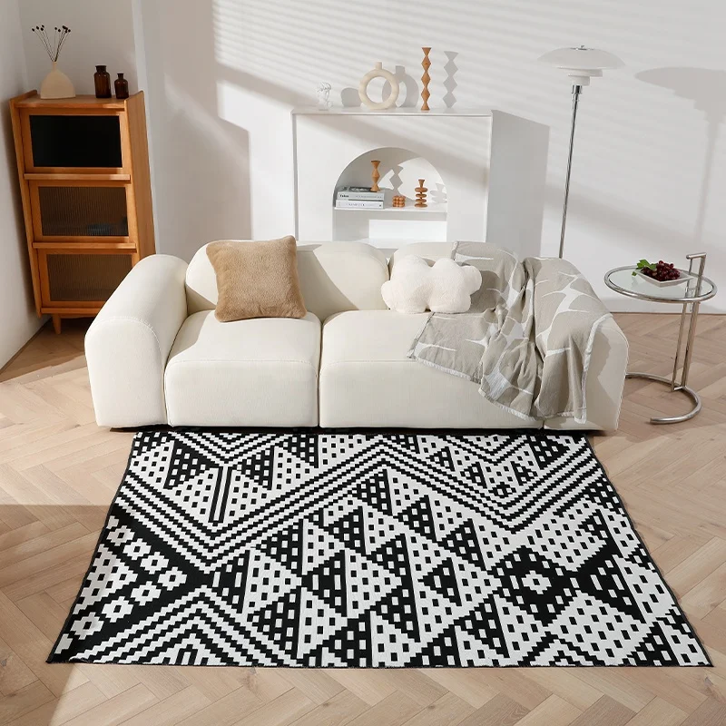 Low MOQ new process modern style available on both sides area rug for living room yarn-dyed jacquard washable area rugs carpets