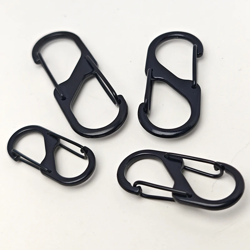 Black S-Shape Carabiner Adjustable Metal Double End Spring Snap Hook for Outdoor Bag Accessories
