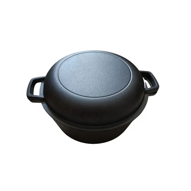 2 in 1 Pre Seasoned Dutch Oven with Skillet Lid for Induction Electric Grill Stovetop BBQ Camping (5 Quart)