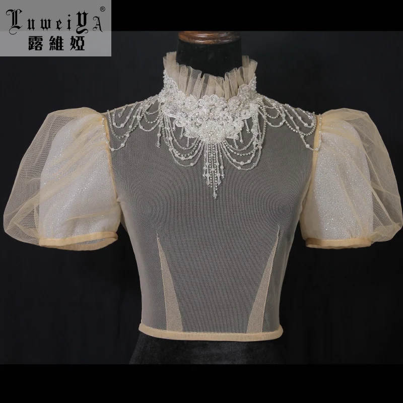 Puff Shoulder Lace Embroidery Bridal Bolero Wedding Accessories Bridal Bolero Jacket For Brides