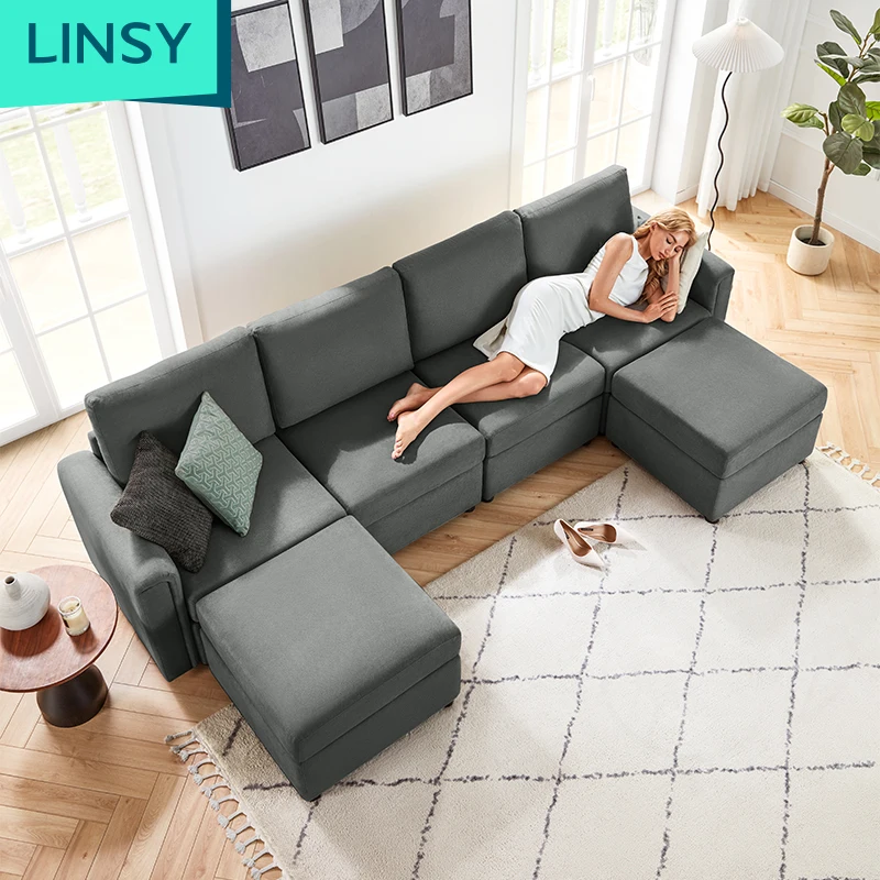 America Ready-Made 6 Seat Modular Sectional Sofa U Shaped Sofa Couch with Storage