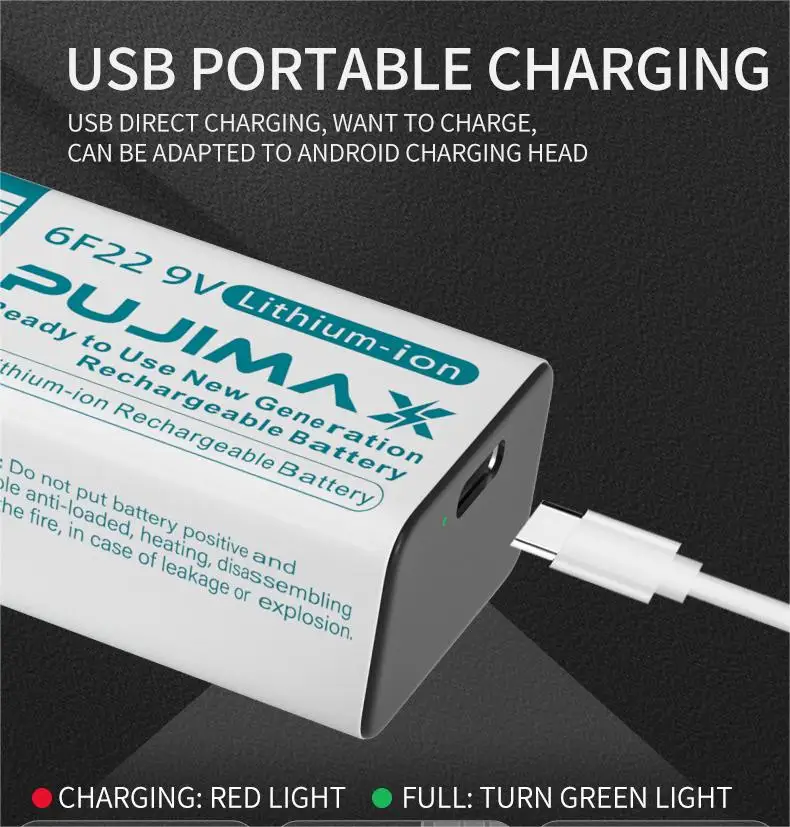 PUJIMAX Universal 4PCS 9V Rechargeable Lithium Battery 1200mAh Safe And Durable USB Li ion Batteries For Toy Karaoke Microphone