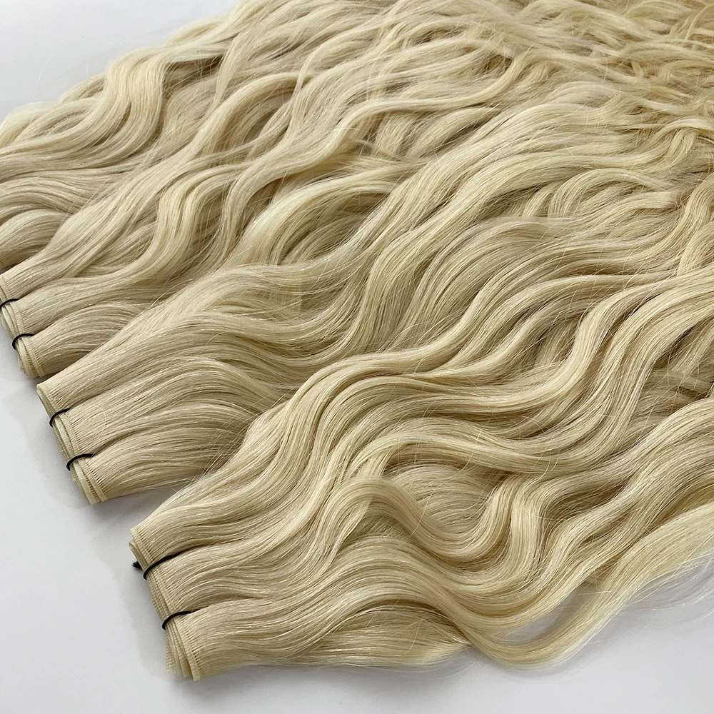 HaiYi Hair  Thin Invisible Double Drawn cuticle aligned  Genius Weft Hair Extensions  wavy Genius Weft European Hair