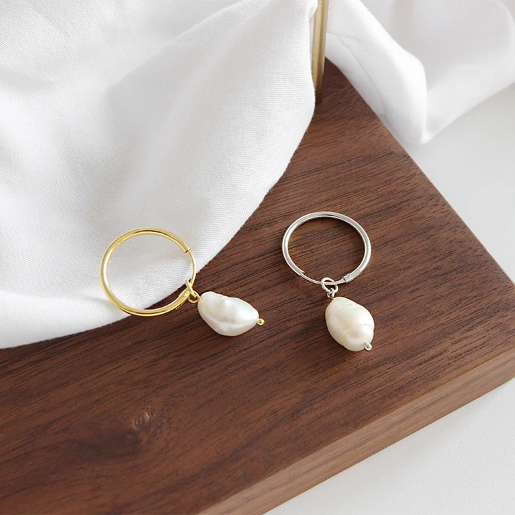 baroque 925 sterling silver gold plated hoop fresh water pearl earrings for