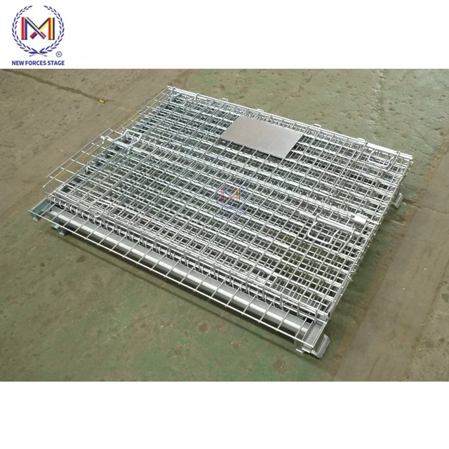 Nesting Durable Customized Industrial Chinese Supplier 4 Wheeled Lockable Collapsible Storage Metal Wire Mesh Bin Cage