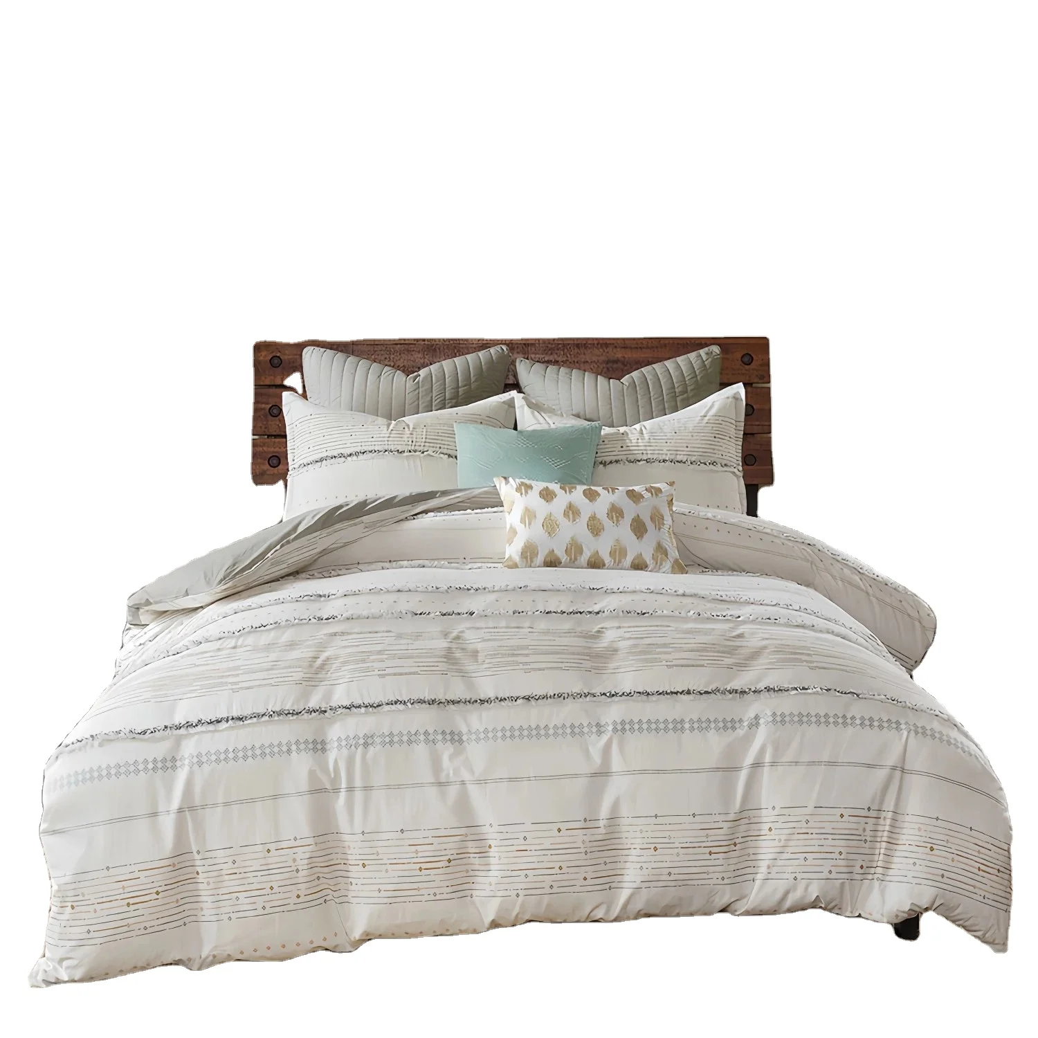 Отель постельное белье Простыня Роскошный белый комплект постельного белья Королева Король 100% хлопок атласная полоса простыня