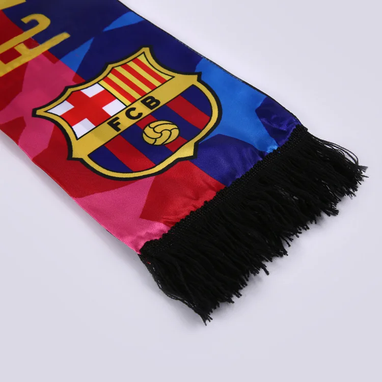 Factory Supply Wholesale Football Club Fans Satin Scarf Custom Logo Size Pattern Tassel Flag Advertising Scarf