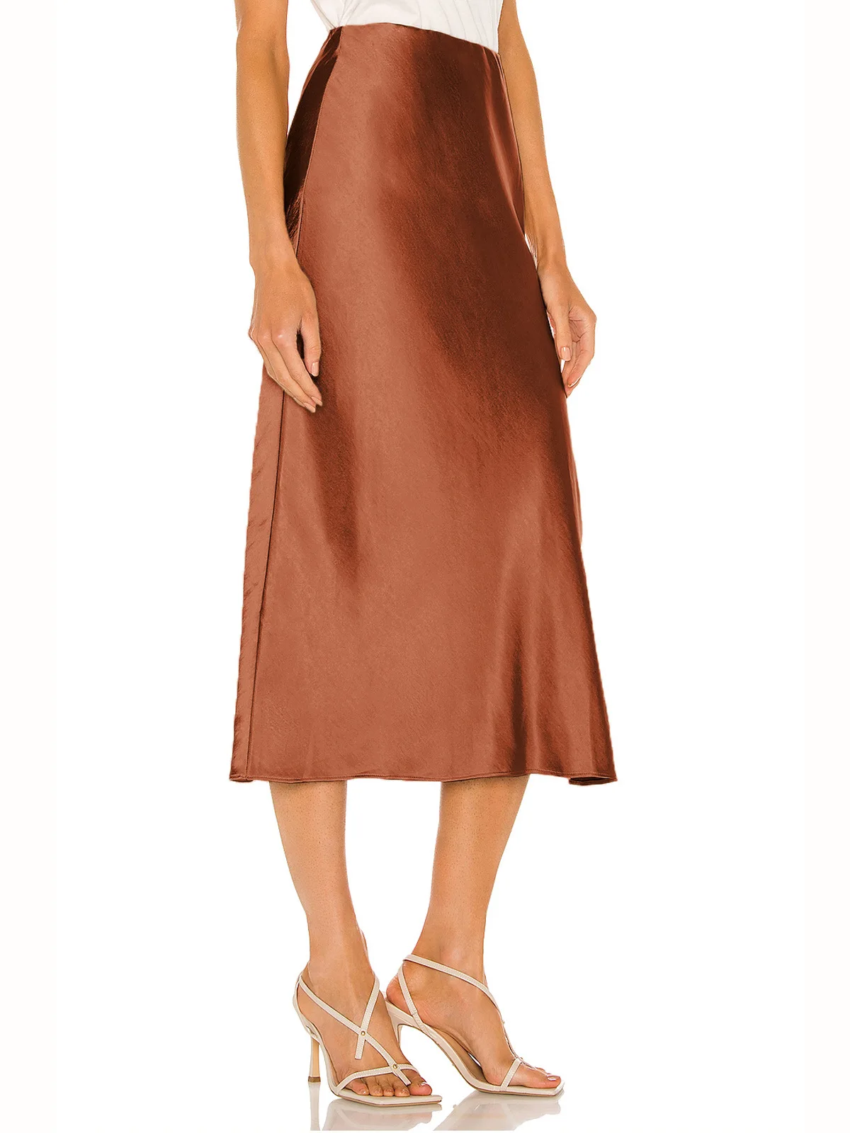 Hot Sale Elegant Breathable and Colorful High-Waisted Satin Midi Skirts for Women