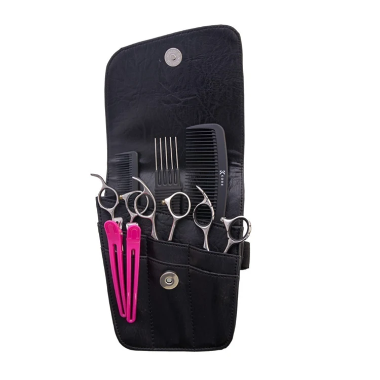 Practical leather Pouch With Velcro-fastened Small Organizer Bag for Scissors and Combs