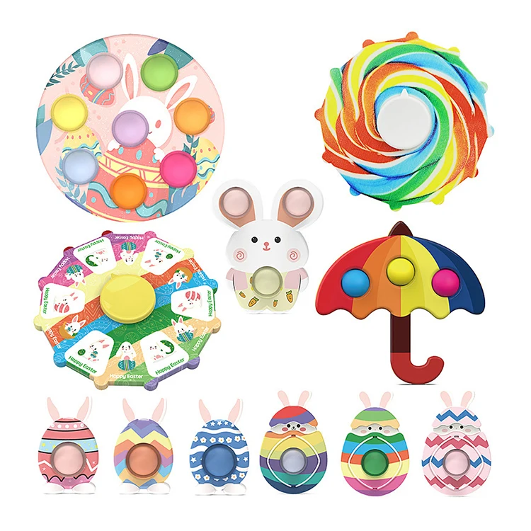 2022 Latest Design Cartoon Press Small Bunny Egg Anti Stress Finger Sensory Toy Push Bubble Pop Spinner Popper Easter Fidget Toy