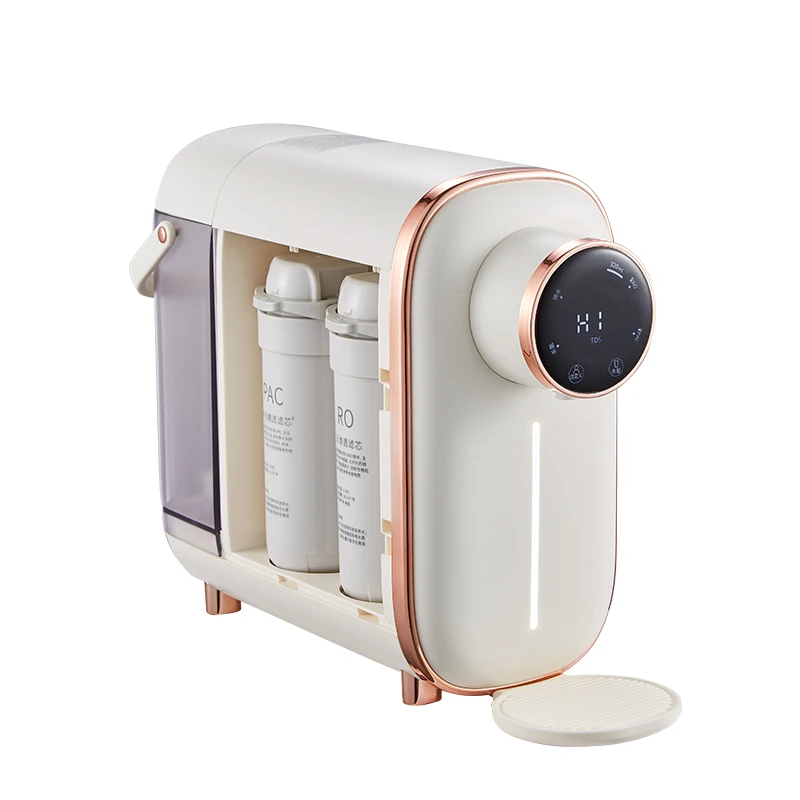 Dual core five stage reverse osmosis household water purifier desktop hot and cold water dispenser