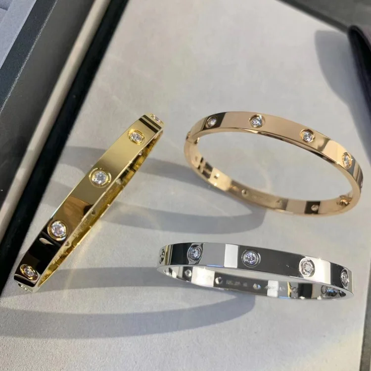 Carti Love Couple Screw Popular Luxury Designer Famous Brand Gold Plated Titanium 316L Stainless Steel Zircon Bangle Bracelet