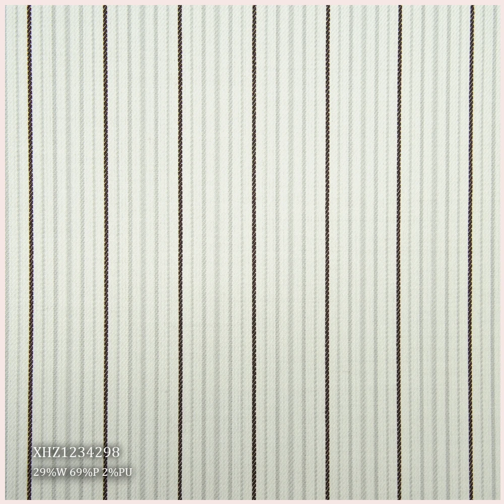 Morden White stripes Jacquard Design  Woven Merino Wool Fabric 29% Wool 69%P 2%PU  Blends Fabric  For Suits