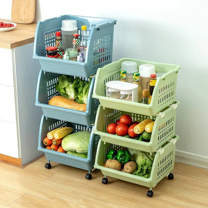 Basket Utility Cart Detachable Floor-Standing Vegetables Fruit Kitchen Storage Rack Corner Rack Plastic Storage Shelf Rack