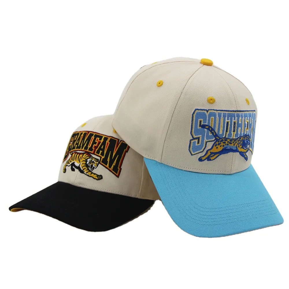 Factory Low Profit High Quality Two Tone Embroidery Custom Logo Hat 6-Panel Sport Snapback Cotton Baseball Caps