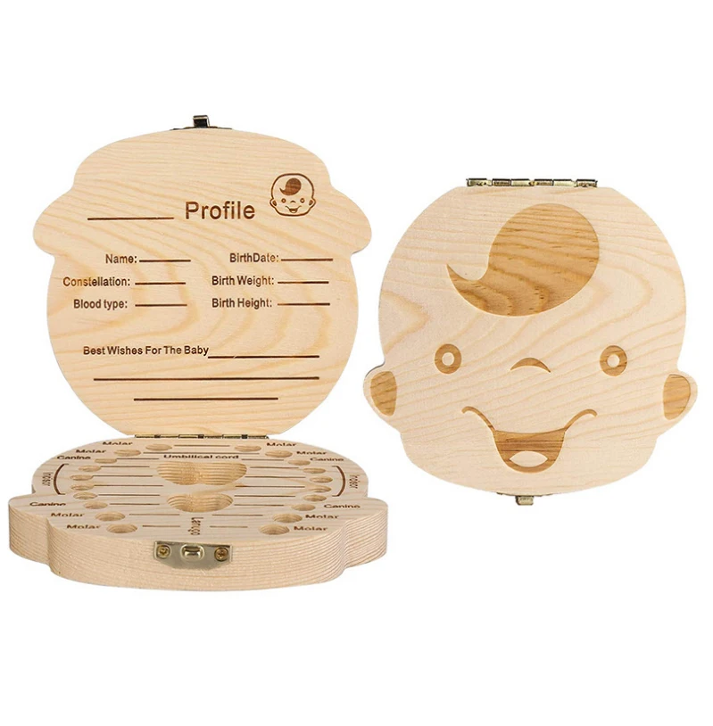 OEM Engraving Pine Wooden Small Newborn Baby Kids First Milk Tooth Collection Storage Child Fairy Keepsake Memory Box