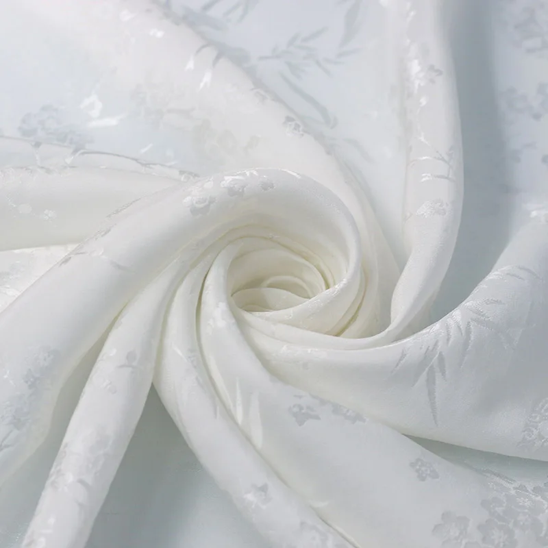 Wholesale bamboo plum blossom jacquard satin brocade pure plain mulberry 100% silk fabric