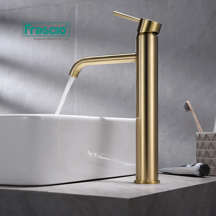 Frascio Tall Basin Single Lever Faucet With Wholesale Price Hot Selling Taps For Mixer Bathroom Golden Polishing Basin Faucet