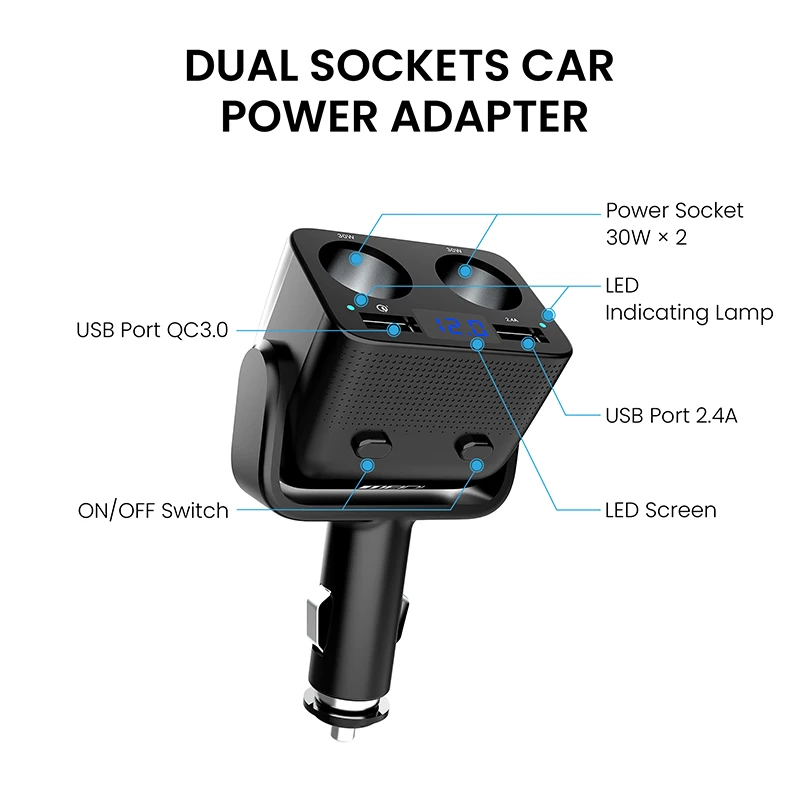 12/24v Car Cigarette Lighter Adapter Socket Splitter Plug Dual Usb Fast Charger Converter 5v/2.4a LED Indicator Universal 12-24v