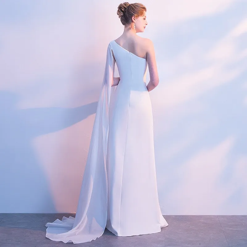 Women party white one-shoulder formal elegant long evening prom dresses