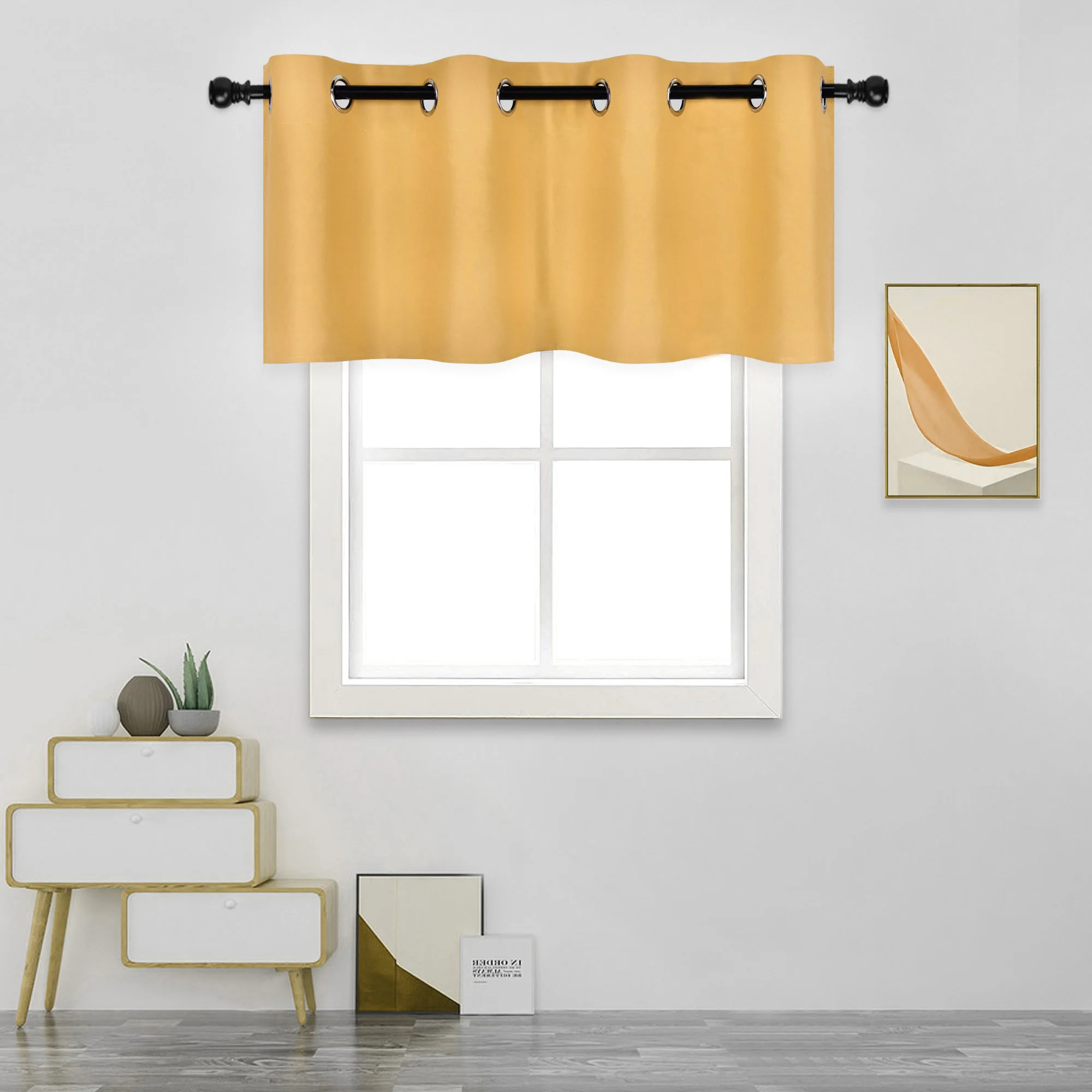 52x18 Inch Yellow Blackout Valance 100% Polyester Grommet Style Valance 1PC/Package
