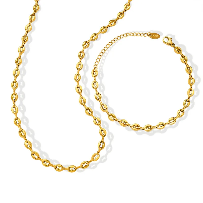 18K Gold Plated Chain Bracelet Necklace Set Stainless Steel Adjustable Twist Rope Link Chain Bracelet Necklace Set