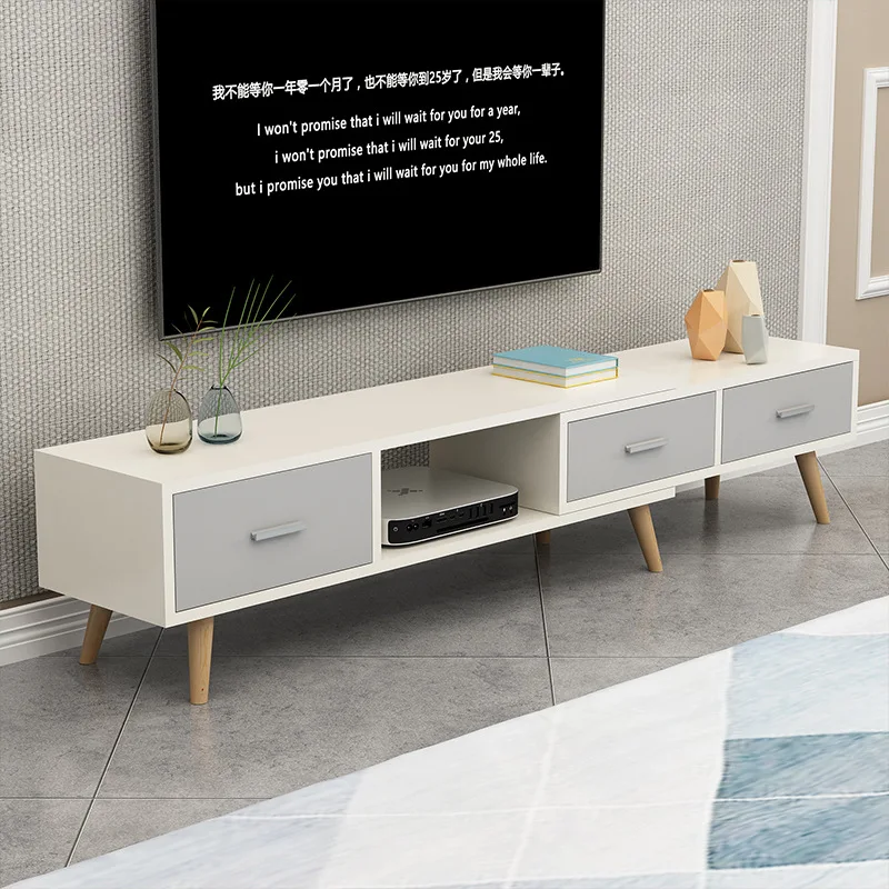 Modern Home Living Room Furniture Wooden Simple Style TV Stand with Drawers Features Extension for Office Use