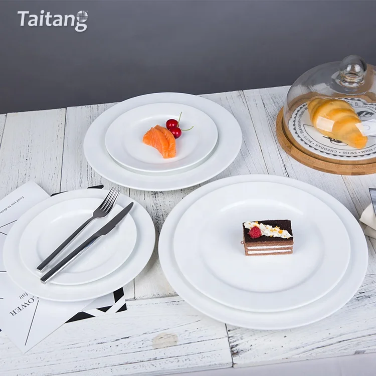 Hotel Restaurant Ceramic Dining Plate Set Porcelain White Catering Plates