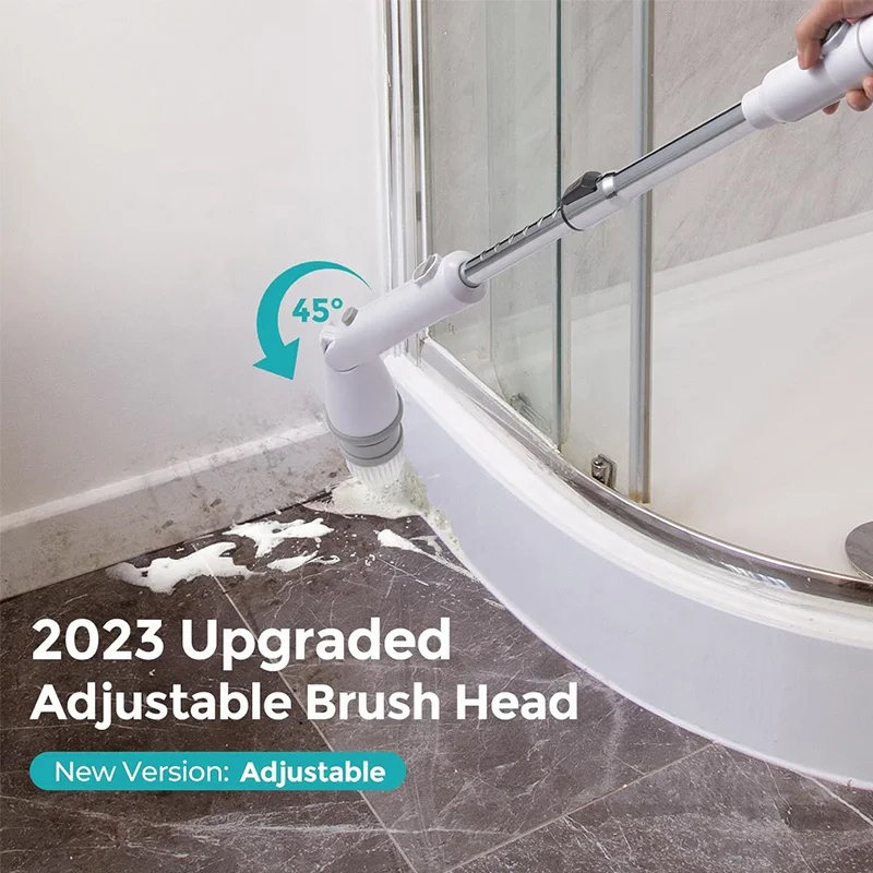 Adjustable Multi-function Handle for Washing Bathroom Tile Floor Electric Spin Scrubber Silicone Telescopic Cleaning Brush