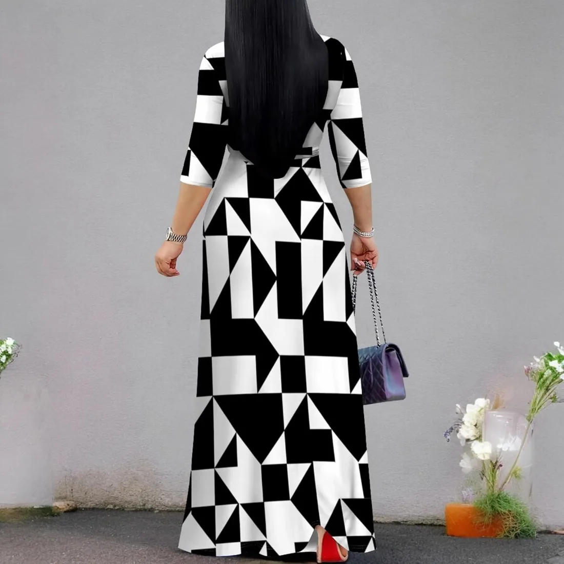 Plus Size Summer Dress for Women Boho Floral Maxi Dress 3/4 Sleeve Boho Beach Sexy Hawaiian Wrap Elegant Dress Vacation Outfits