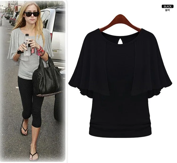 
Solid color ruffle top high quality over sized bulk polyester blanks cotton t shirts 