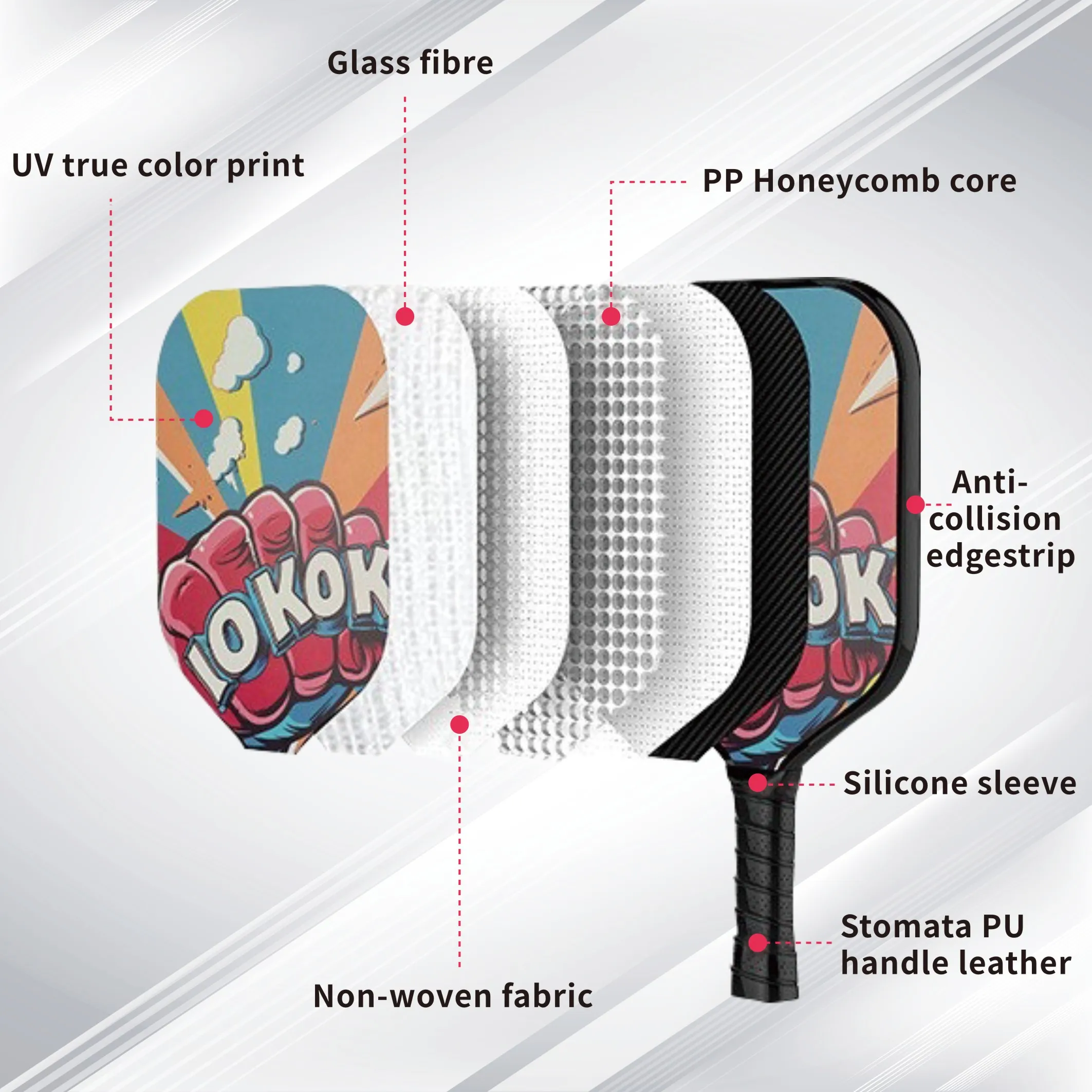 Lightweight defensive Cold Press glass fiber Pickball Pickle with Honeycomb for beginner Ready to Ship