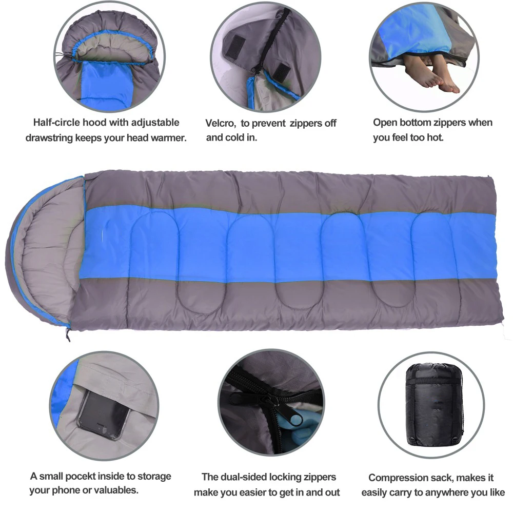 Lightweight 4-Season Outdoor Travel Hiking Camping Envelope Sleeping Bag Single Polyester Adults Children Summer Camping Bed