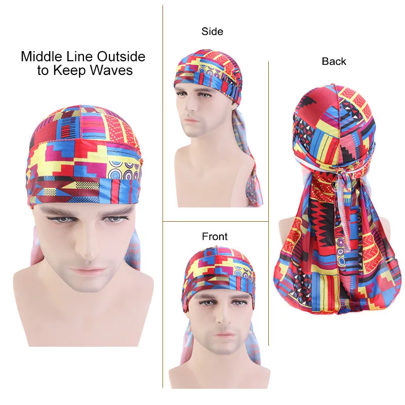 Wholesale Men Durag Vendor Custom Designer Headband Bonnet and Durag Satin Silk Designer Durag for Men Silk with Customized logo