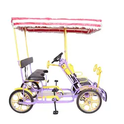 Hot sale 2 seats   4 wheel  2 person blue red pink green  tandem surrey bike for family rental sightseeing in park