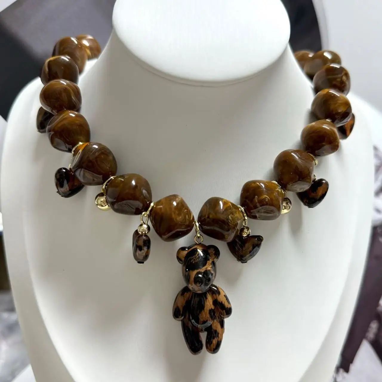 New Fashion Leopard Bear Heart Pendant Necklace Lovely Ladies Party Jewelry Luxury Choker Popular Holiday Necklace Choker Gift