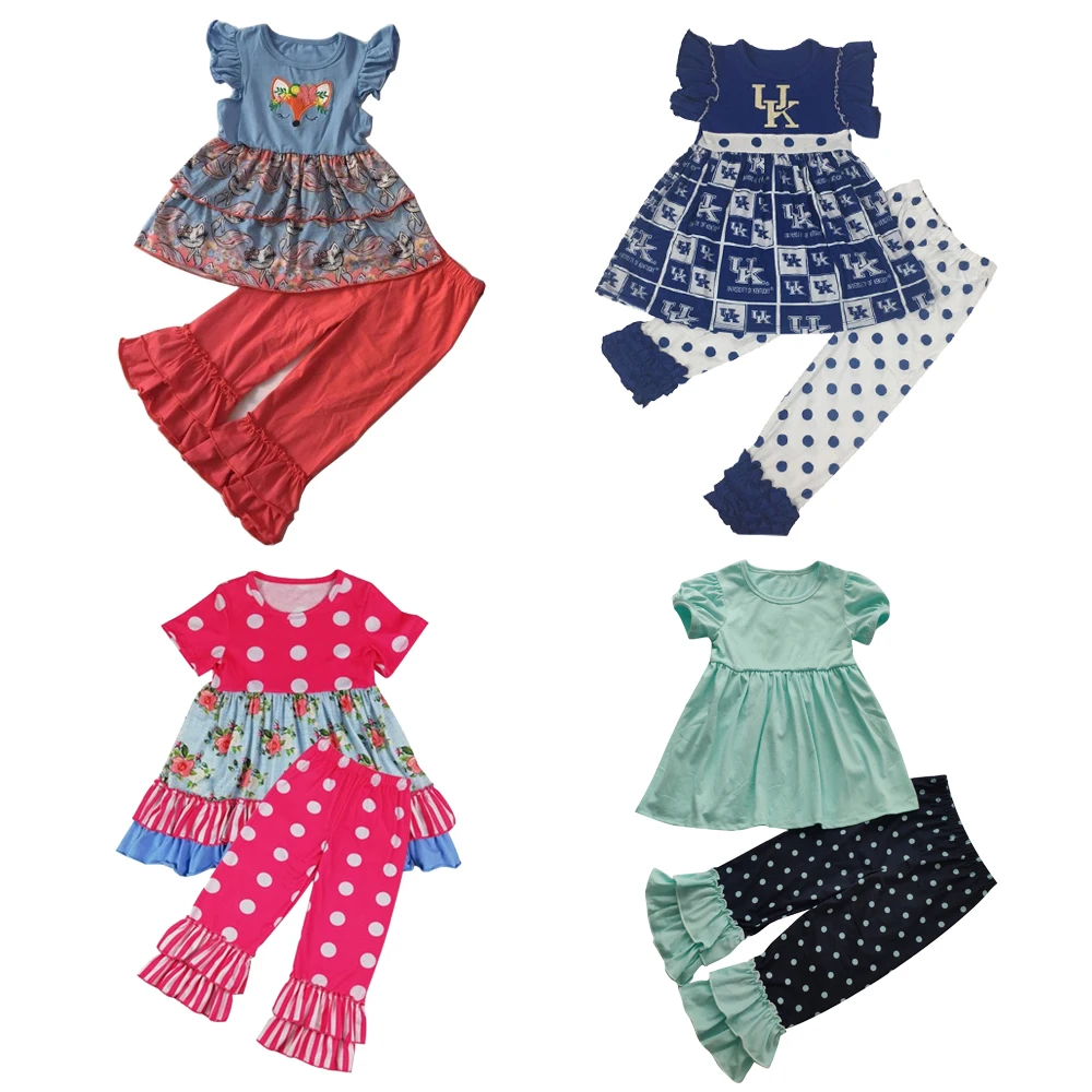 
Wholesale Factory Baby Boutique Fall Kids Sleeveless Fox Applique Cute Baby Girl Clothes Set 