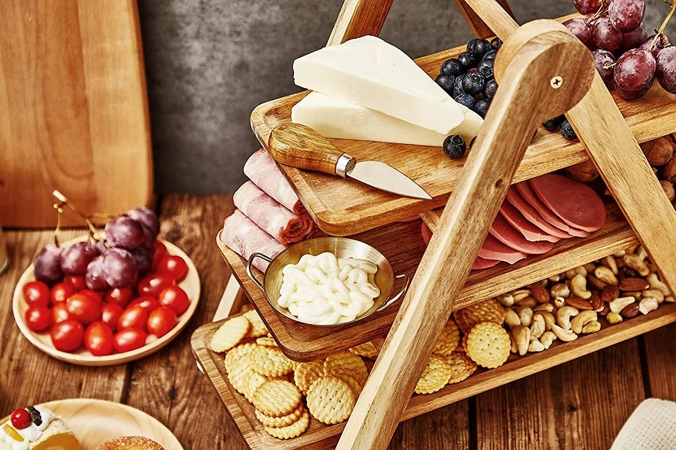 Деревенские Деревянные 3-ярусные тарелки для сыра сервировочные колбасных изделий прямоугольный поднос кексов закусок фруктов деревянный многоярусный