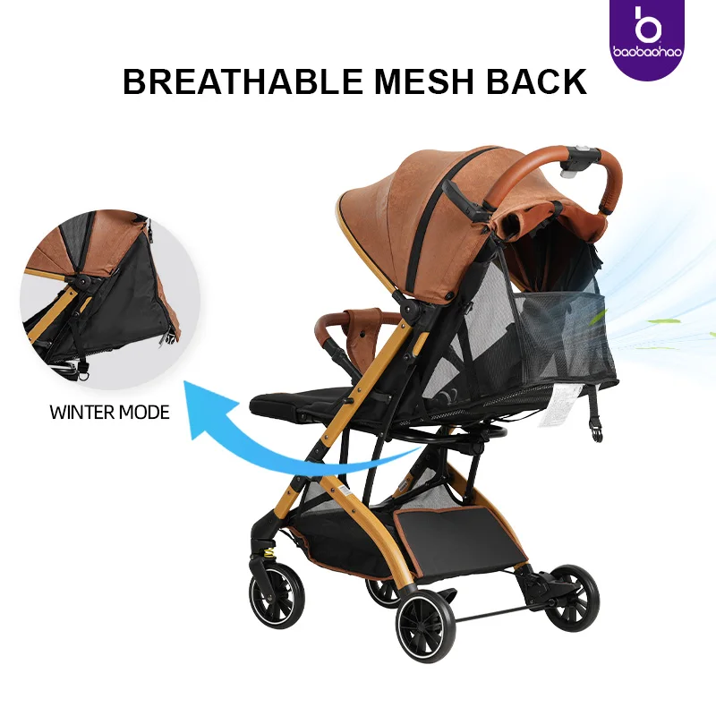 Leather luxury stroller baby wagon travel babys stroller foldable ready to ship baby classic luxury stroller caddy lightweight