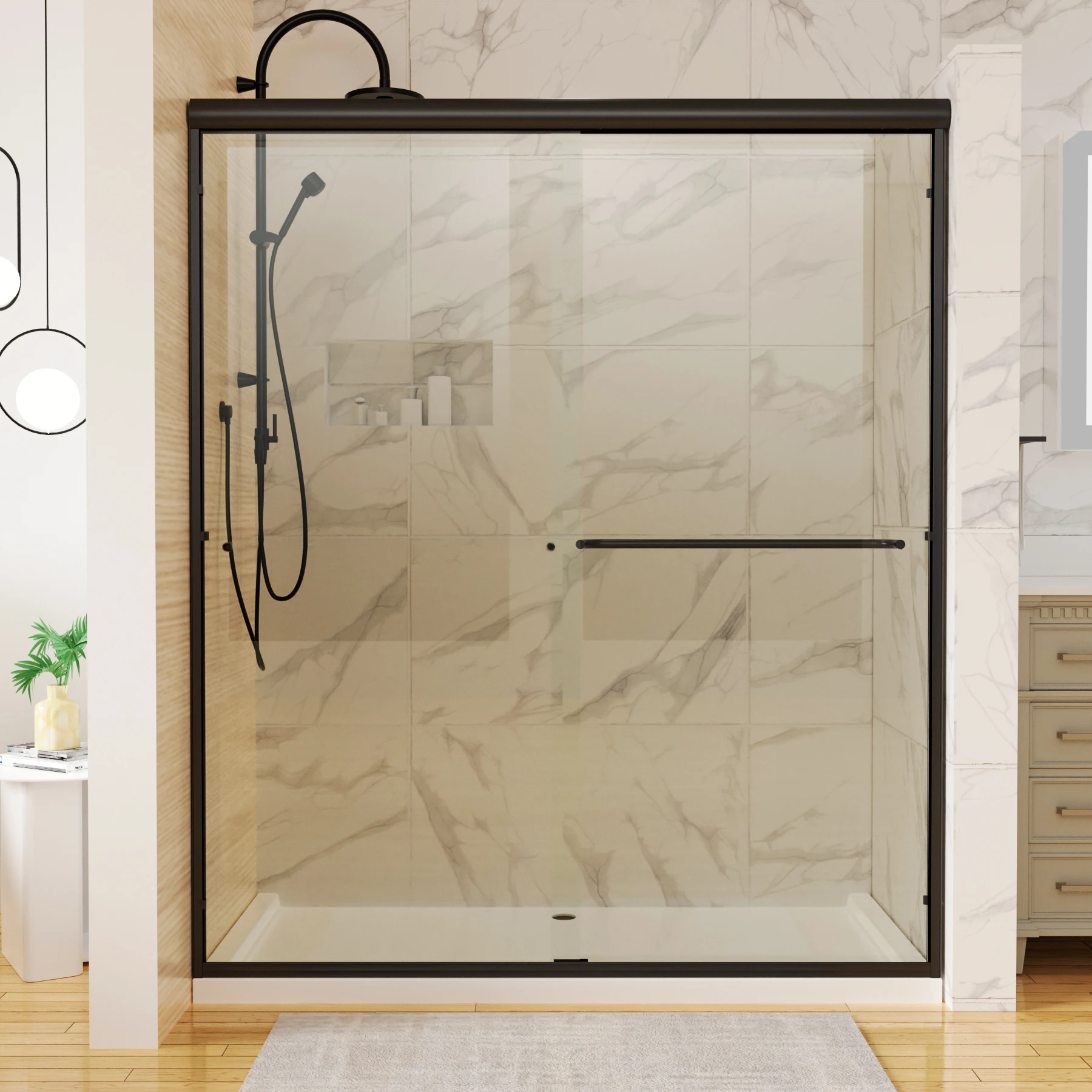 Высокобезопасная ванная комната отеля 60W x 70H традиционная двойная душевая кабина из закаленного стекла душевая кабина дверь душевая кабина раздвижные комнаты