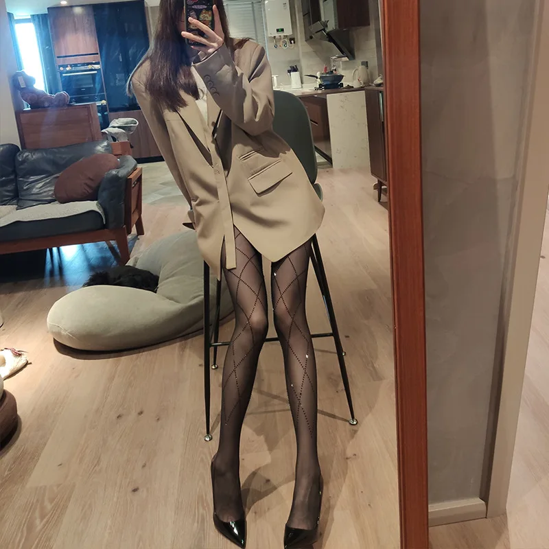 Sexy Rhinestone Fishnet Stocking Argyle Plaid Glitter Stockings