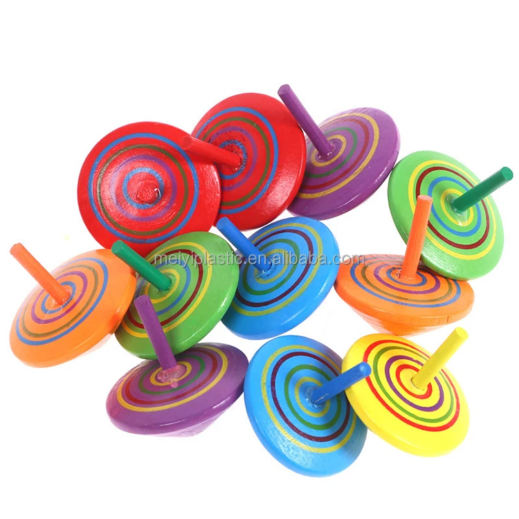  Multicolor Wooden Spinning Top Handmade Painted Wood Tops Toys