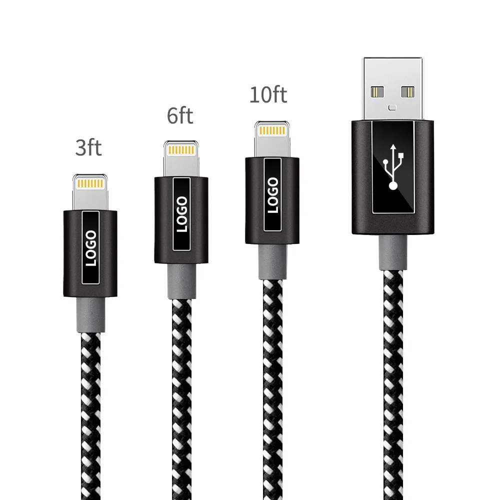 factory 5V2.4A Nylon braided USB cable custom logo iOS cable
