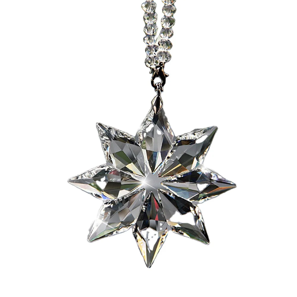 Wholesale Christmas Decor Gifts Car Mirror Pendant Prism Crystal Hanging Snowflake Ornaments